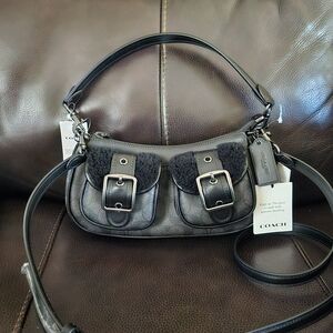 Coach Ashton In Signature Canvas with Shearling, Black Leather Women's Bag